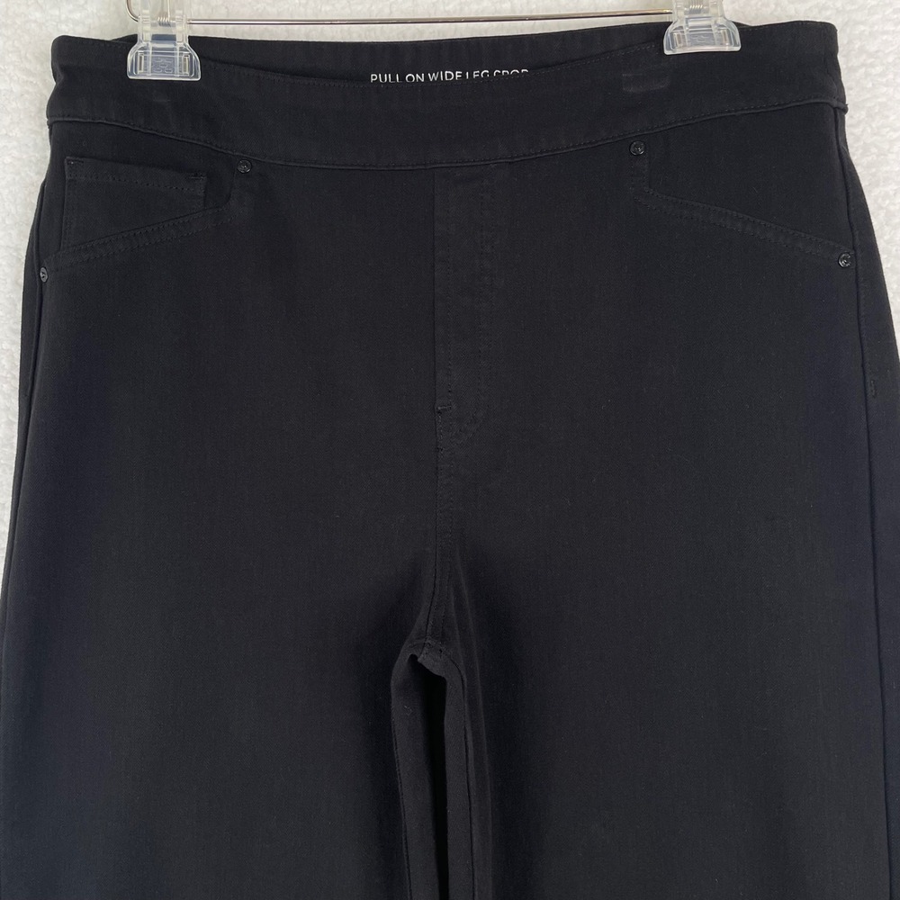 Chicos Womens Size 2.5 US 14 Pull On Wide Leg Crop Black Pants Stretch High Rise
